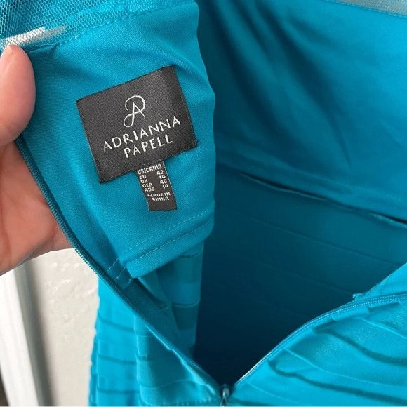 ADRIANNA Papell Stretchy Ribbed Square Neck Sheath Dress in Turquoise 10 - Picture 9 of 9
